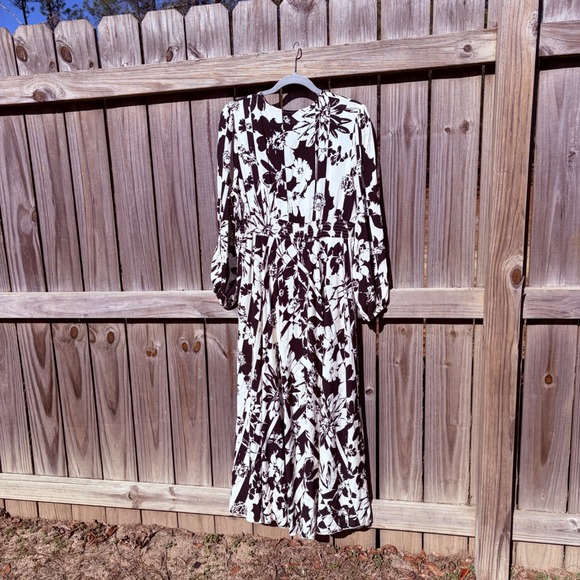 Rusttydustty Dress Womens XL Black Floral Boho Paisley Maxi Hippie Sleeve Belted - Picture 3 of 11